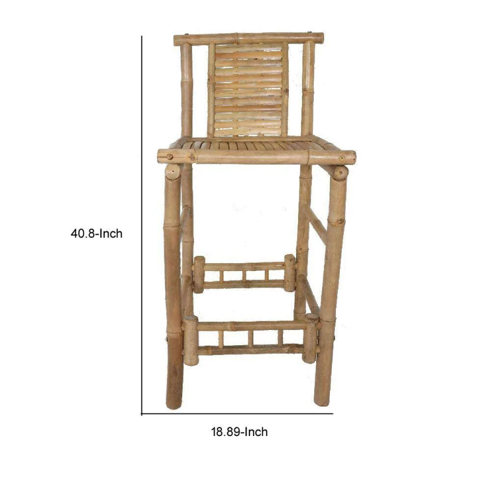41 in. Natural Brown High Back Bamboo Bar Stool with Slatted Back and Seat by Benjara 6 41 in. Natural Brown High Back Bamboo Bar Stool with Slatted Back and Seat by Benjara - Image 6
