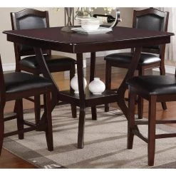 Brown Square Shaped Wooden Counter Height Table with Bottom Shelf by Benjara -Cheap Benjara Store brown benjara bar tables bm171287 1f 1000