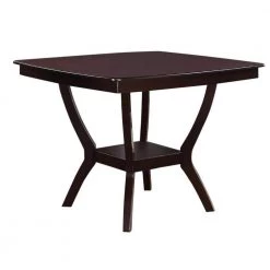 Brown Square Shaped Wooden Counter Height Table with Bottom Shelf by Benjara