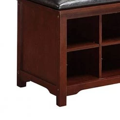 Brown Wooden Bench with 10 Open Cubbies and Leatherette Seat (19 in. x 45 in. x 17 in.) by Benjara -Cheap Benjara Store brown benjara bedroom benches bm144100 40 1000