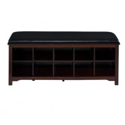 Brown Wooden Bench with 10 Open Cubbies and Leatherette Seat (19 in. x 45 in. x 17 in.) by Benjara -Cheap Benjara Store brown benjara bedroom benches bm144100 c3 1000