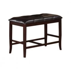 17 in. L x 38 in. W x 24 in. H Brown Rubber with Tufted Upholstery Wood High Bench by Benjara