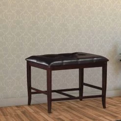 17 in. L x 38 in. W x 24 in. H Brown Rubber with Tufted Upholstery Wood High Bench by Benjara -Cheap Benjara Store brown benjara bedroom benches bm171198 c3 1000