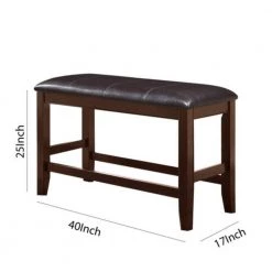 Brown Wooden Counter Height Bench with Leatherette Seat 40 in. L x 17 in. W x 25 in. H by Benjara -Cheap Benjara Store brown benjara bedroom benches bm215452 44 1000
