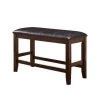 Brown Wooden Counter Height Bench with Leatherette Seat 40 in. L x 17 in. W x 25 in. H by Benjara