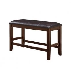 Brown Wooden Counter Height Bench with Leatherette Seat 40 in. L x 17 in. W x 25 in. H by Benjara