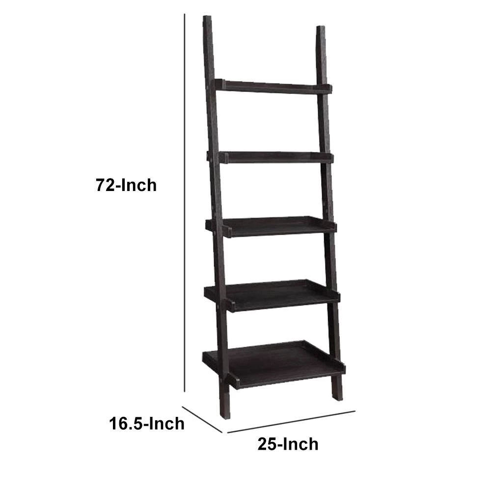 72 in. H Brown Sleek Wooden Ladder Bookcase with 5-Shelves by Benjara 5 72 in. H Brown Sleek Wooden Ladder Bookcase with 5-Shelves by Benjara - Image 5