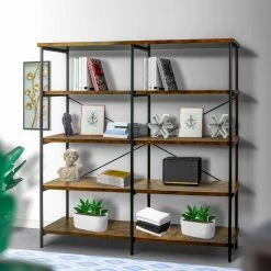 Rustically Designed 63 in. Brown Wood 4-shelf Standard Bookcase with Open Back by Benjara -Cheap Benjara Store brown benjara bookcases bookshelves bm159420 31 1000