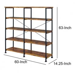 Rustically Designed 63 in. Brown Wood 4-shelf Standard Bookcase with Open Back by Benjara -Cheap Benjara Store brown benjara bookcases bookshelves bm159420 40 1000