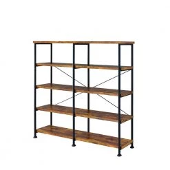 Rustically Designed 63 in. Brown Wood 4-shelf Standard Bookcase with Open Back by Benjara