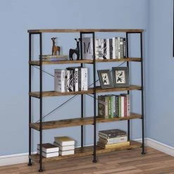 Rustically Designed 63 in. Brown Wood 4-shelf Standard Bookcase with Open Back by Benjara -Cheap Benjara Store brown benjara bookcases bookshelves bm159420 fa 1000