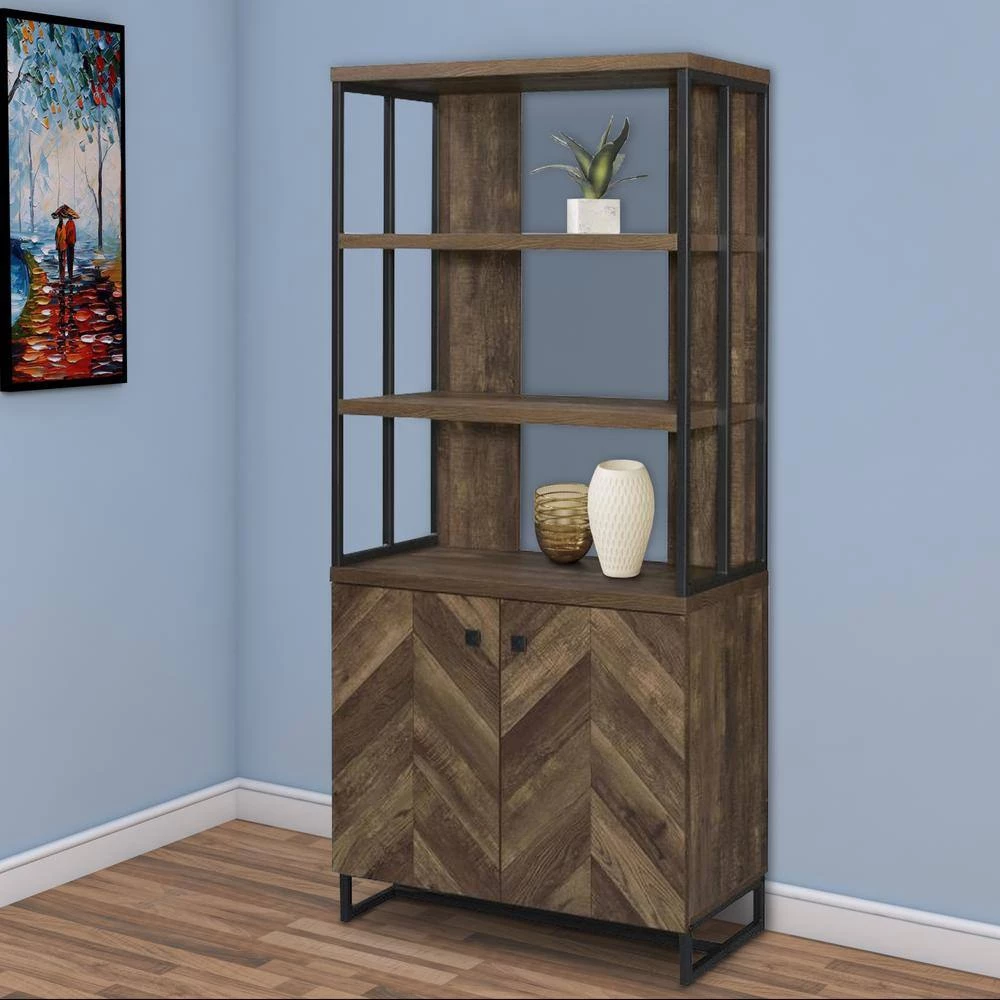 70.75 in. Brown Wooden 3-Shelf Standard Bookcase with 2-Doors by Benjara 7 70.75 in. Brown Wooden 3-Shelf Standard Bookcase with 2-Doors by Benjara - Image 7