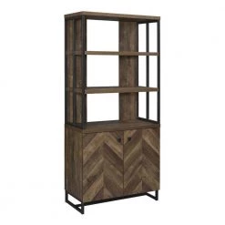 70.75 in. Brown Wooden 3-Shelf Standard Bookcase with 2-Doors by Benjara