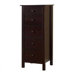 Contemporary Style 5-Drawer Brown Wooden Chest with Straight Legs 15.25 in. L x 18.5 in. W x 46.5 in. H by Benjara