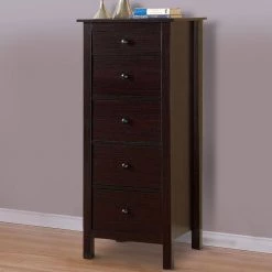 Contemporary Style 5-Drawer Brown Wooden Chest with Straight Legs 15.25 in. L x 18.5 in. W x 46.5 in. H by Benjara -Cheap Benjara Store brown benjara chest of drawers bm122950 c3 1000