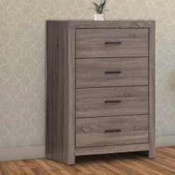 5-Drawer Brown Chest of Drawers with Metal Bar Pulls (44.75 in. H x 31.5 in. W x 16.25 in. L) by Benjara -Cheap Benjara Store brown benjara chest of drawers bm242649 31 1000
