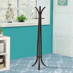 Contemporary Brown Wooden Coat Rack with 6-Hooks by Benjara -Cheap Benjara Store brown benjara coat racks bm160077 fa 1000