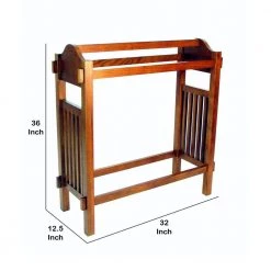Brown Wooden Mission Style Quilt Rack with 3-Hanging Bars on Scrolled Top by Benjara -Cheap Benjara Store brown benjara coat racks bm210416 44 1000