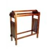 Brown Wooden Mission Style Quilt Rack with 3-Hanging Bars on Scrolled Top by Benjara
