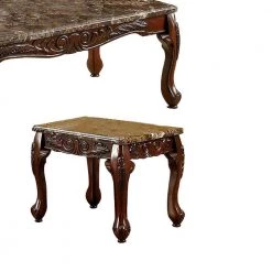 3-Piece 24 in. Brown Medium Rectangle Faux Marble Coffee Table Set with Faux Marble Top by Benjara -Cheap Benjara Store brown benjara coffee tables bm123017 1f 1000