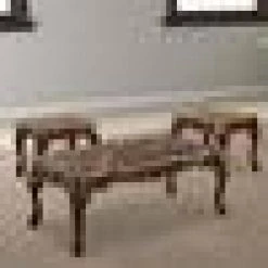 3-Piece 24 in. Brown Medium Rectangle Faux Marble Coffee Table Set with Faux Marble Top by Benjara -Cheap Benjara Store brown benjara coffee tables bm123017 31 1000