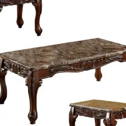 3-Piece 24 in. Brown Medium Rectangle Faux Marble Coffee Table Set with Faux Marble Top by Benjara -Cheap Benjara Store brown benjara coffee tables bm123017 44 1000