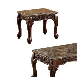 3-Piece 24 in. Brown Medium Rectangle Faux Marble Coffee Table Set with Faux Marble Top by Benjara -Cheap Benjara Store brown benjara coffee tables bm123017 4f 1000