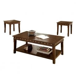 3-Piece 56 in. Brown Large Rectangle Wood Coffee Table Set with Shelf by Benjara -Cheap Benjara Store brown benjara coffee tables bm166158 31 1000