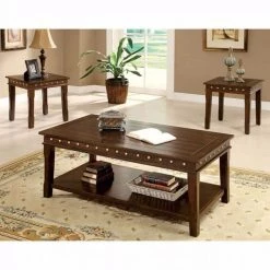 3-Piece 56 in. Brown Large Rectangle Wood Coffee Table Set with Shelf by Benjara -Cheap Benjara Store brown benjara coffee tables bm166158 c3 1000