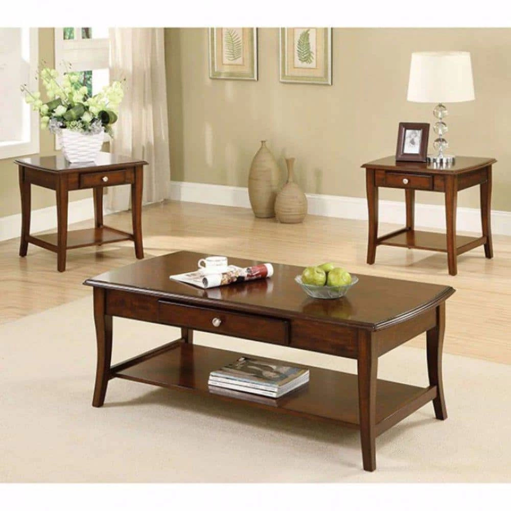 18 in. H Brown 1-Coffee Table and 2-End Tables with Drawer (Set of 3) by Benjara 4 18 in. H Brown 1-Coffee Table and 2-End Tables with Drawer (Set of 3) by Benjara - Image 4