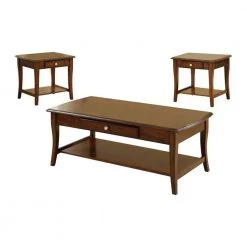 18 in. H Brown 1-Coffee Table and 2-End Tables with Drawer (Set of 3) by Benjara