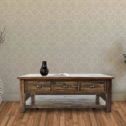 Dakota 50 in. Brown Large Rectangle Wood Coffee Table with 3-Drawers by Benjara -Cheap Benjara Store brown benjara coffee tables bm183948 31 1000