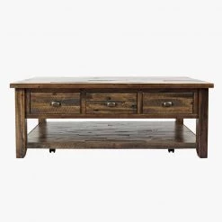 Dakota 50 in. Brown Large Rectangle Wood Coffee Table with 3-Drawers by Benjara