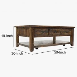 Dakota 50 in. Brown Large Rectangle Wood Coffee Table with 3-Drawers by Benjara -Cheap Benjara Store brown benjara coffee tables bm183948 fa 1000