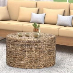 32 in. Brown Medium Round Wicker Coffee Table by Benjara 13 32 in. Brown Medium Round Wicker Coffee Table by Benjara -Cheap Benjara Store brown benjara coffee tables bm195731 31 1000