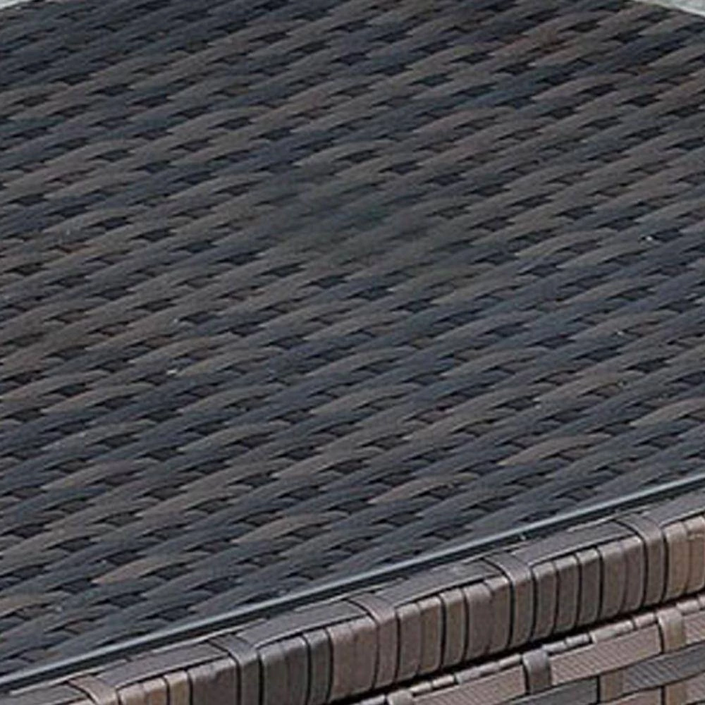 34 .62 in. L Brown Rectangle Faux Rattan and Aluminum Glass Top Coffee Table by Benjara 4 34 .62 in. L Brown Rectangle Faux Rattan and Aluminum Glass Top Coffee Table by Benjara - Image 4