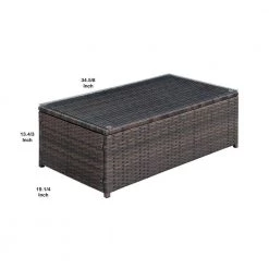 34 .62 in. L Brown Rectangle Faux Rattan and Aluminum Glass Top Coffee Table by Benjara 10 34 .62 in. L Brown Rectangle Faux Rattan and Aluminum Glass Top Coffee Table by Benjara -Cheap Benjara Store brown benjara coffee tables bm206283 44 1000
