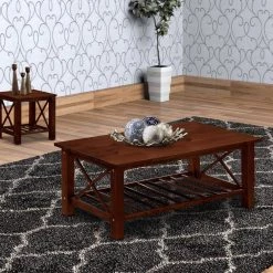 47 in. L Brown Slatted Bottom Shelf Wooden Coffee Table and End Table 3-Piece by Benjara -Cheap Benjara Store brown benjara coffee tables bm231856 31 1000