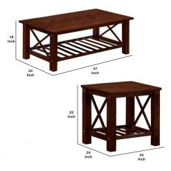 47 in. L Brown Slatted Bottom Shelf Wooden Coffee Table and End Table 3-Piece by Benjara -Cheap Benjara Store brown benjara coffee tables bm231856 44 1000