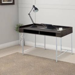 23.5 in. Rectangular Brown Wooden Computer Desk with Metal Base and Open Compartments by Benjara -Cheap Benjara Store brown benjara computer desks bm230049 31 1000