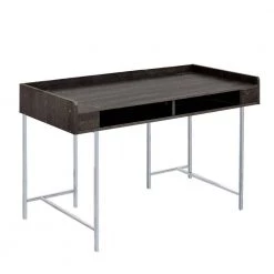 23.5 in. Rectangular Brown Wooden Computer Desk with Metal Base and Open Compartments by Benjara