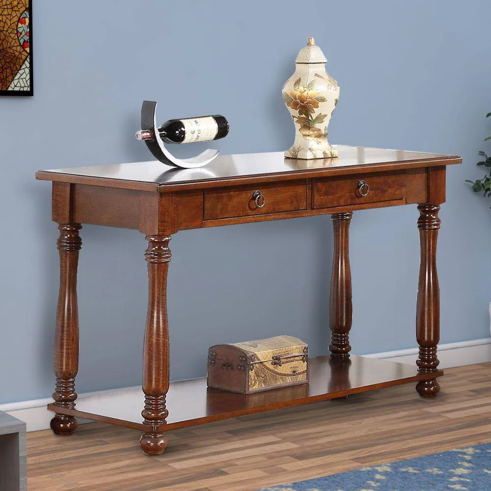 18 in. Brown Rectangle Wood Console Table with Drawers by Benjara 9 18 in. Brown Rectangle Wood Console Table with Drawers by Benjara - Image 9