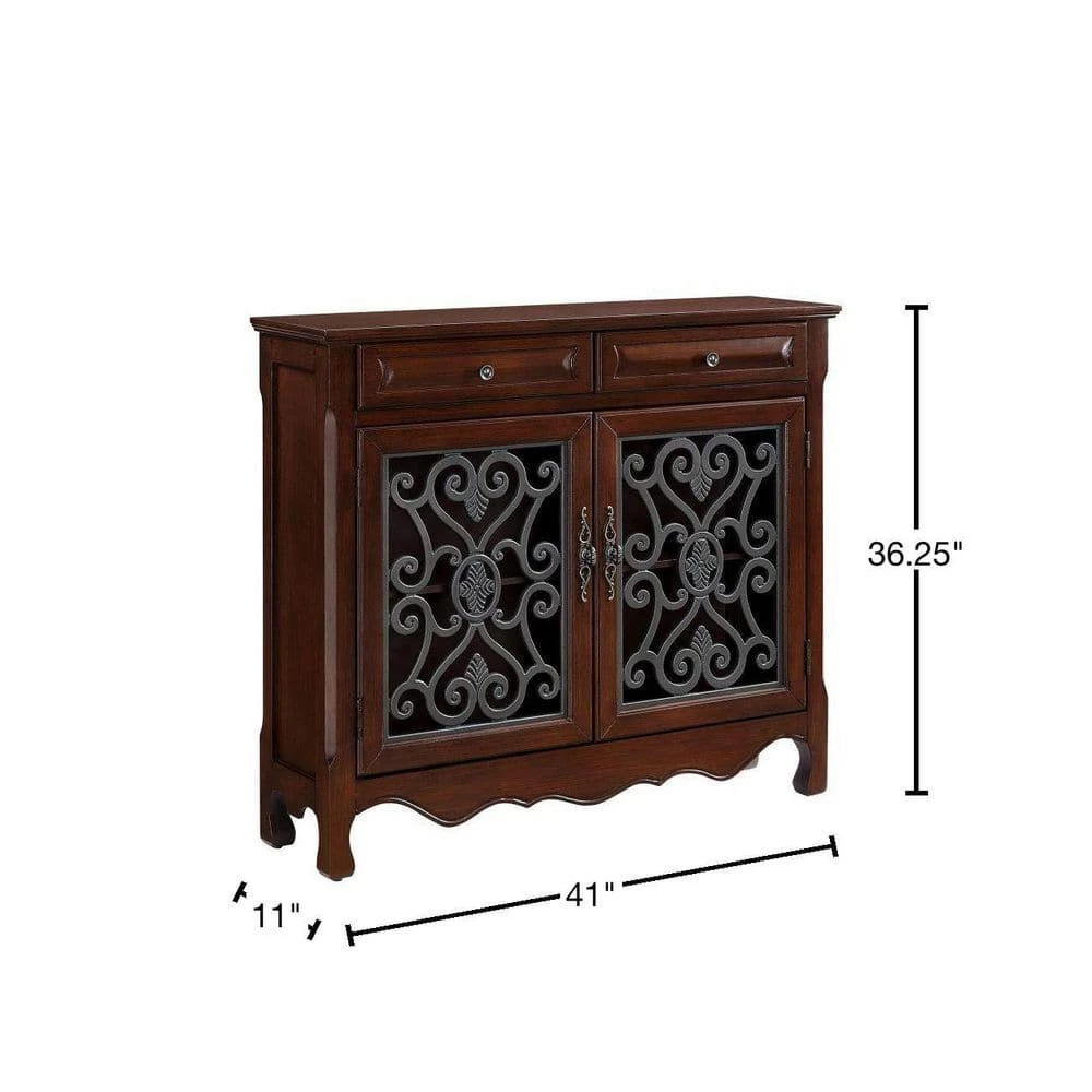41 in. Brown Standard Rectangle Wood Console Table with 2-Metal Scrolled Front Doors by Benjara 3 41 in. Brown Standard Rectangle Wood Console Table with 2-Metal Scrolled Front Doors by Benjara - Image 3