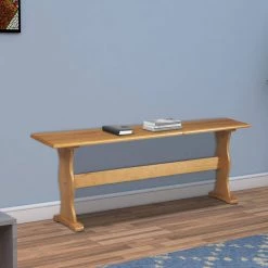 Brown Wooden Rectangular Bench with Sleek Pedestal Style Feet (17.3 in. x 43.3 in. x 12 in.) by Benjara -Cheap Benjara Store brown benjara dining benches bm144140 fa 1000