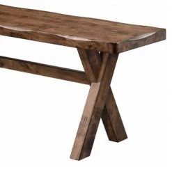 Brown Wooden Trestle Style Base Bench 62 in. L x 39.5 in. W x 32 in. H by Benjara -Cheap Benjara Store brown benjara dining benches bm163719 4f 1000