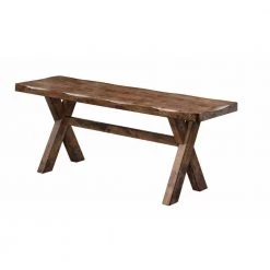 Brown Wooden Trestle Style Base Bench 62 in. L x 39.5 in. W x 32 in. H by Benjara