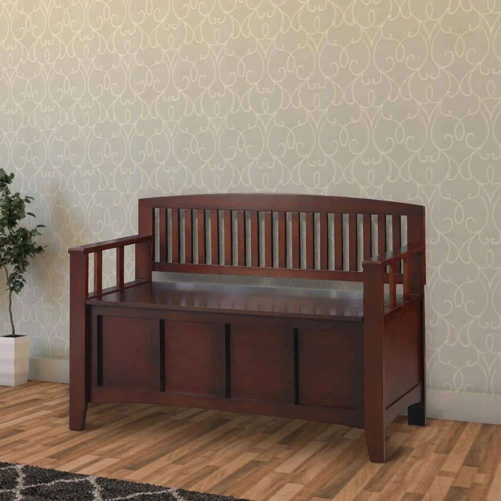 17.25 in. L x 50 in. W x 32 in. H Brown Wooden Storage Bench with Flip Top Seat and Slatted Back by Benjara 7 17.25 in. L x 50 in. W x 32 in. H Brown Wooden Storage Bench with Flip Top Seat and Slatted Back by Benjara - Image 7