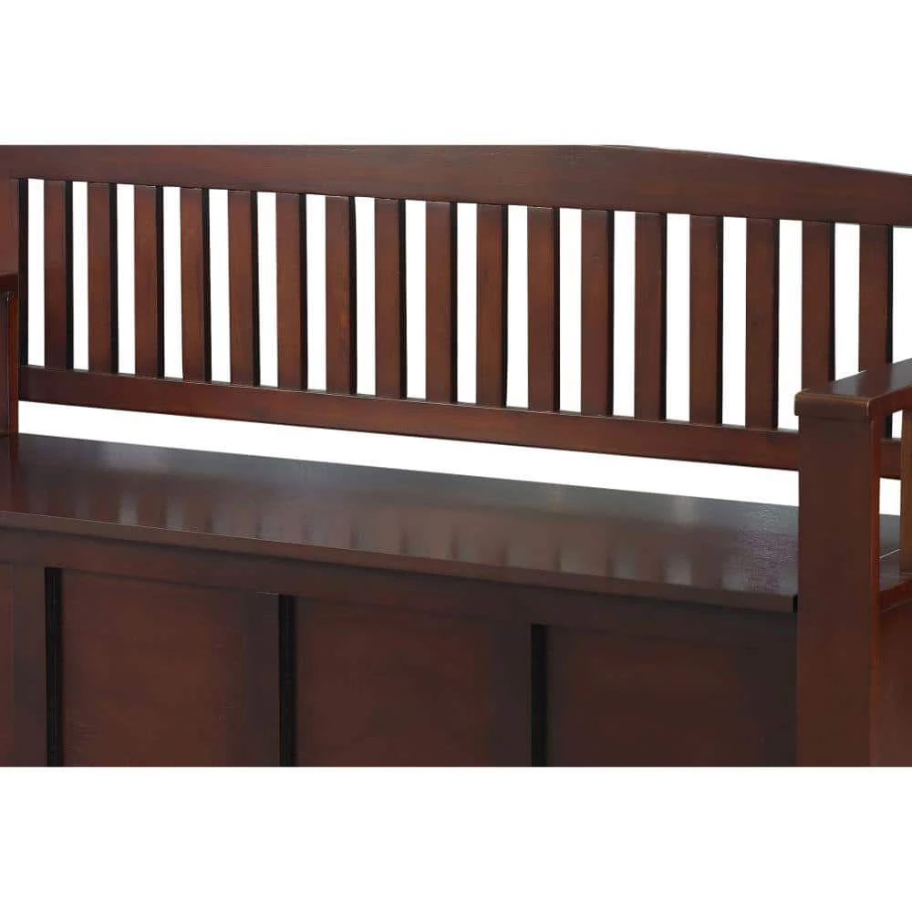 17.25 in. L x 50 in. W x 32 in. H Brown Wooden Storage Bench with Flip Top Seat and Slatted Back by Benjara 4 17.25 in. L x 50 in. W x 32 in. H Brown Wooden Storage Bench with Flip Top Seat and Slatted Back by Benjara - Image 4