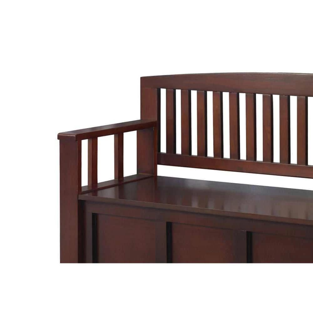 17.25 in. L x 50 in. W x 32 in. H Brown Wooden Storage Bench with Flip Top Seat and Slatted Back by Benjara 3 17.25 in. L x 50 in. W x 32 in. H Brown Wooden Storage Bench with Flip Top Seat and Slatted Back by Benjara - Image 3