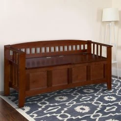 50 in. W Brown Wooden Storage Bench with Split Seat and Slated Low Back Design by Benjara -Cheap Benjara Store brown benjara dining benches bm16809 31 1000